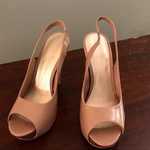 New Jessica Simpson tan peep toe sling strap heel